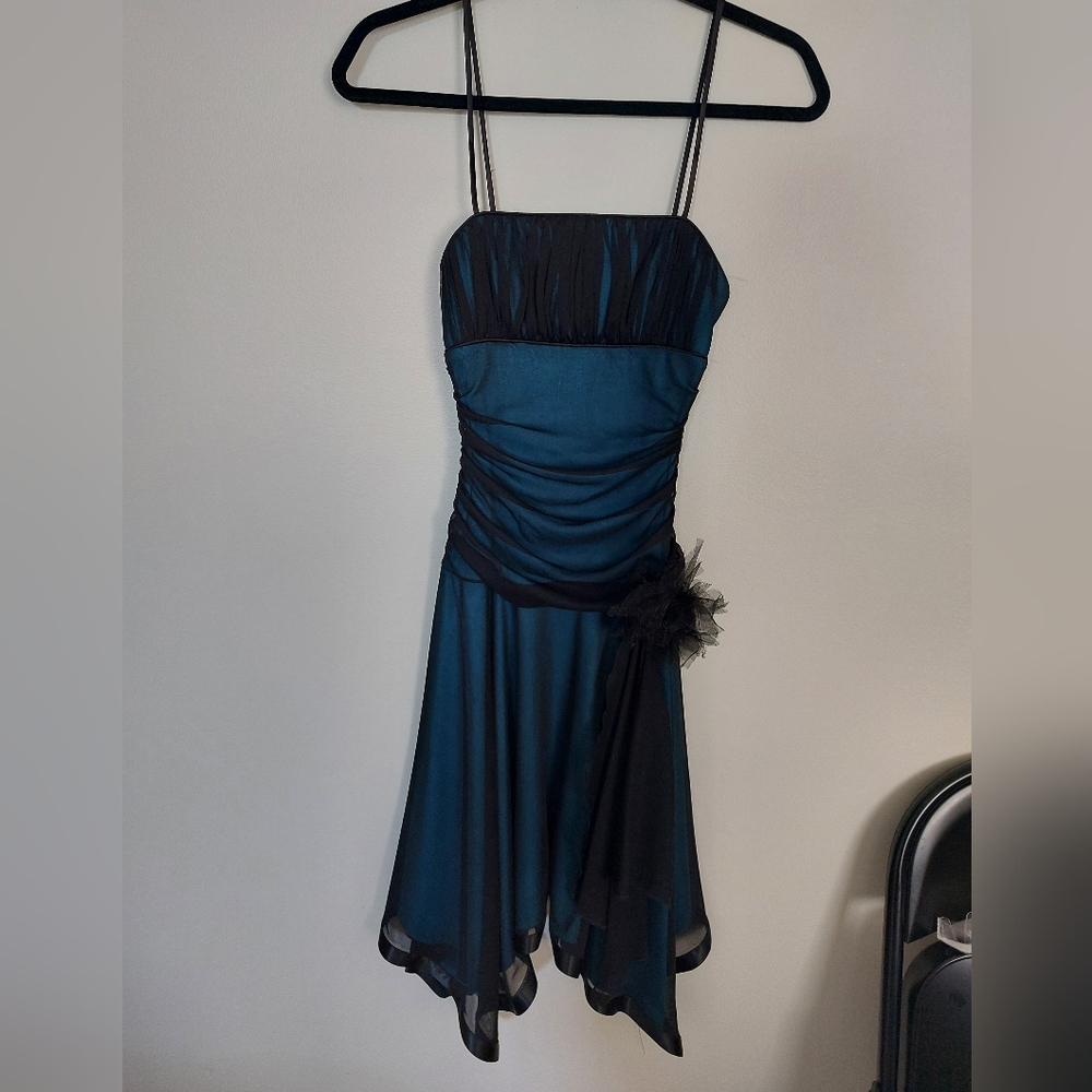 Asymmetrical Dress in Teal and Black